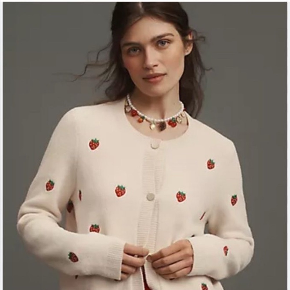 Anthropologie NVLT strawberry print cardigan jacket